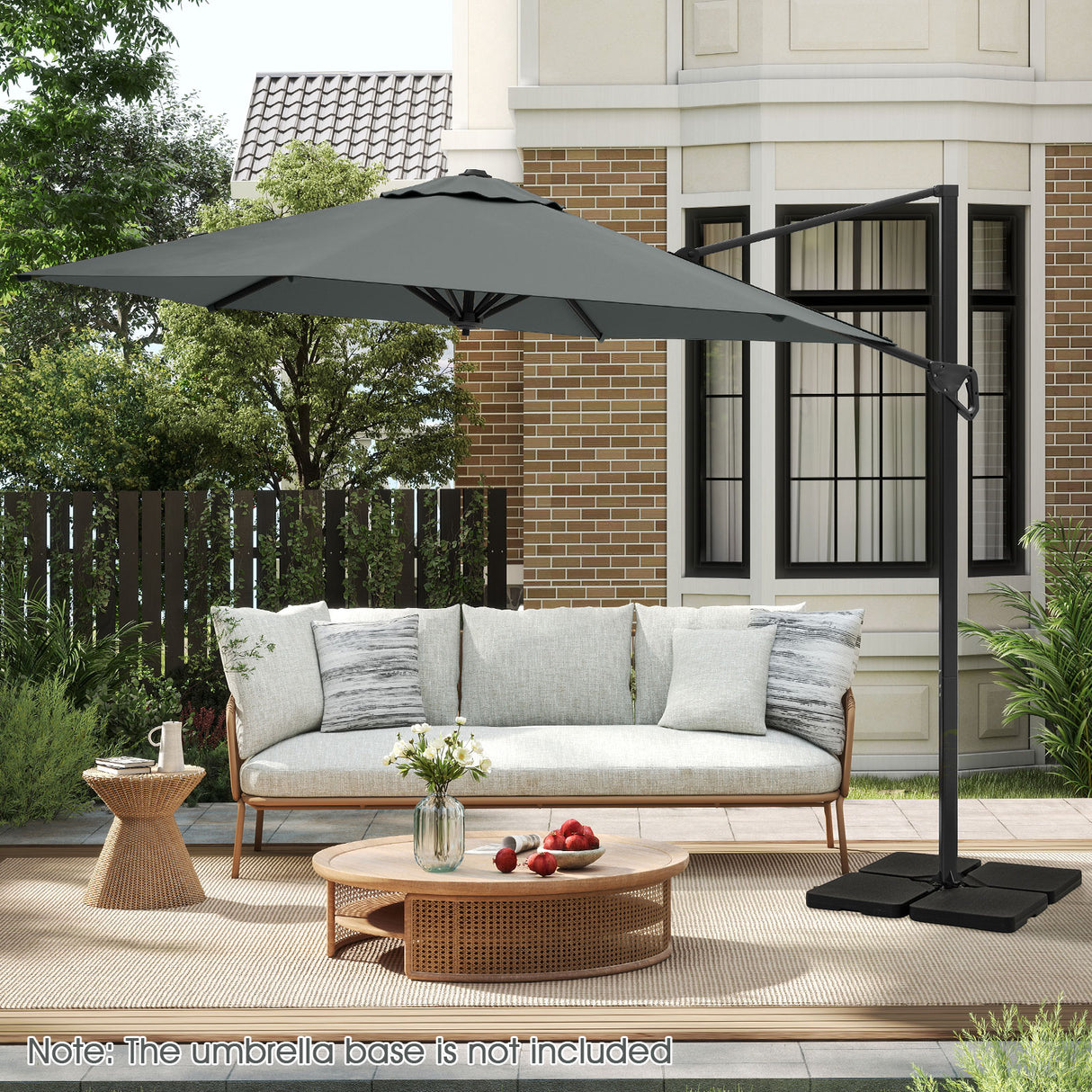 9 FT Cantilever Patio Umbrella with Vented Top and Sun-Protective Canopy-Gray