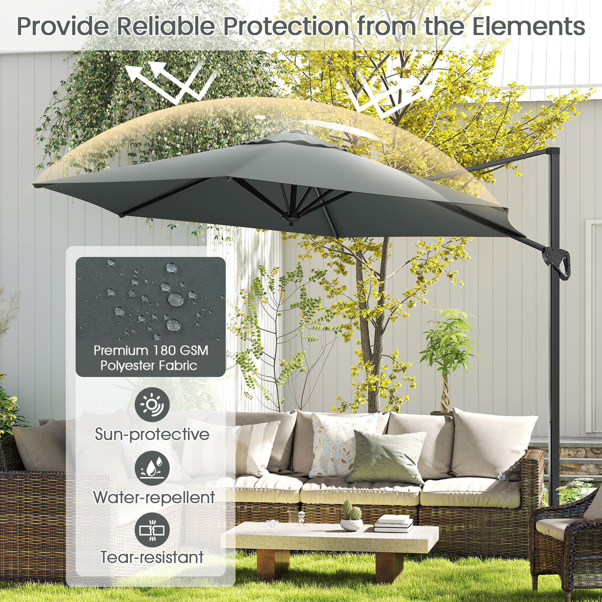 9 FT Cantilever Patio Umbrella with Vented Top and Sun-Protective Canopy-Gray