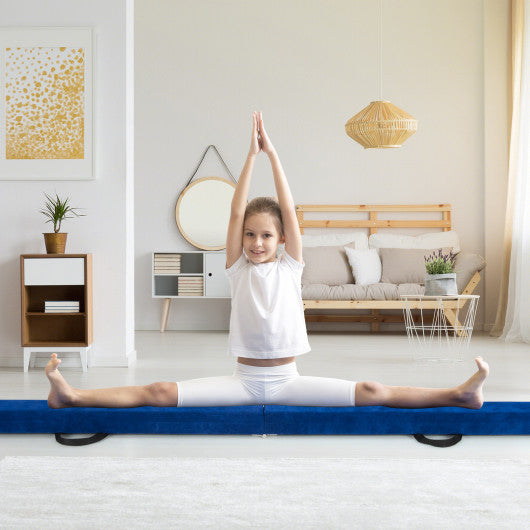 9 FT Folding Gymnastics Balance Beam with Anti-slip Base and Pine Wood Frame-Blue