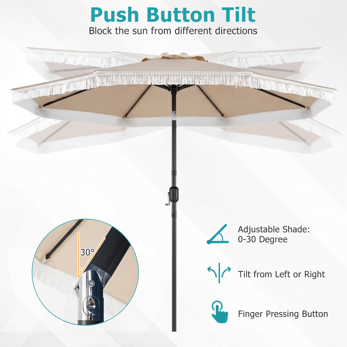 9 FT Patio Umbrella with Sun-Protective Canopy for Patio Garden Pool-Beige