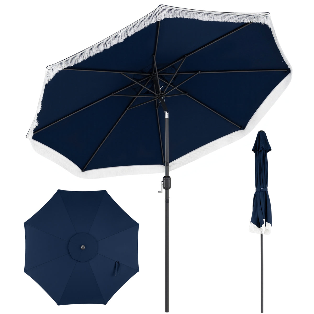 9 FT Patio Umbrella with Sun-Protective Canopy for Patio Garden Pool-Navy
