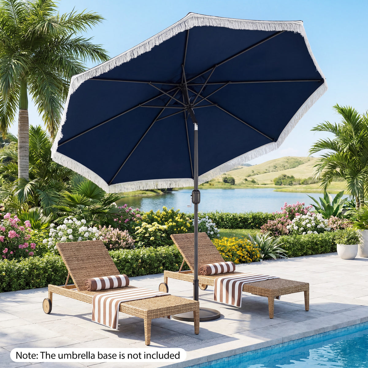 9 FT Patio Umbrella with Sun-Protective Canopy for Patio Garden Pool-Navy