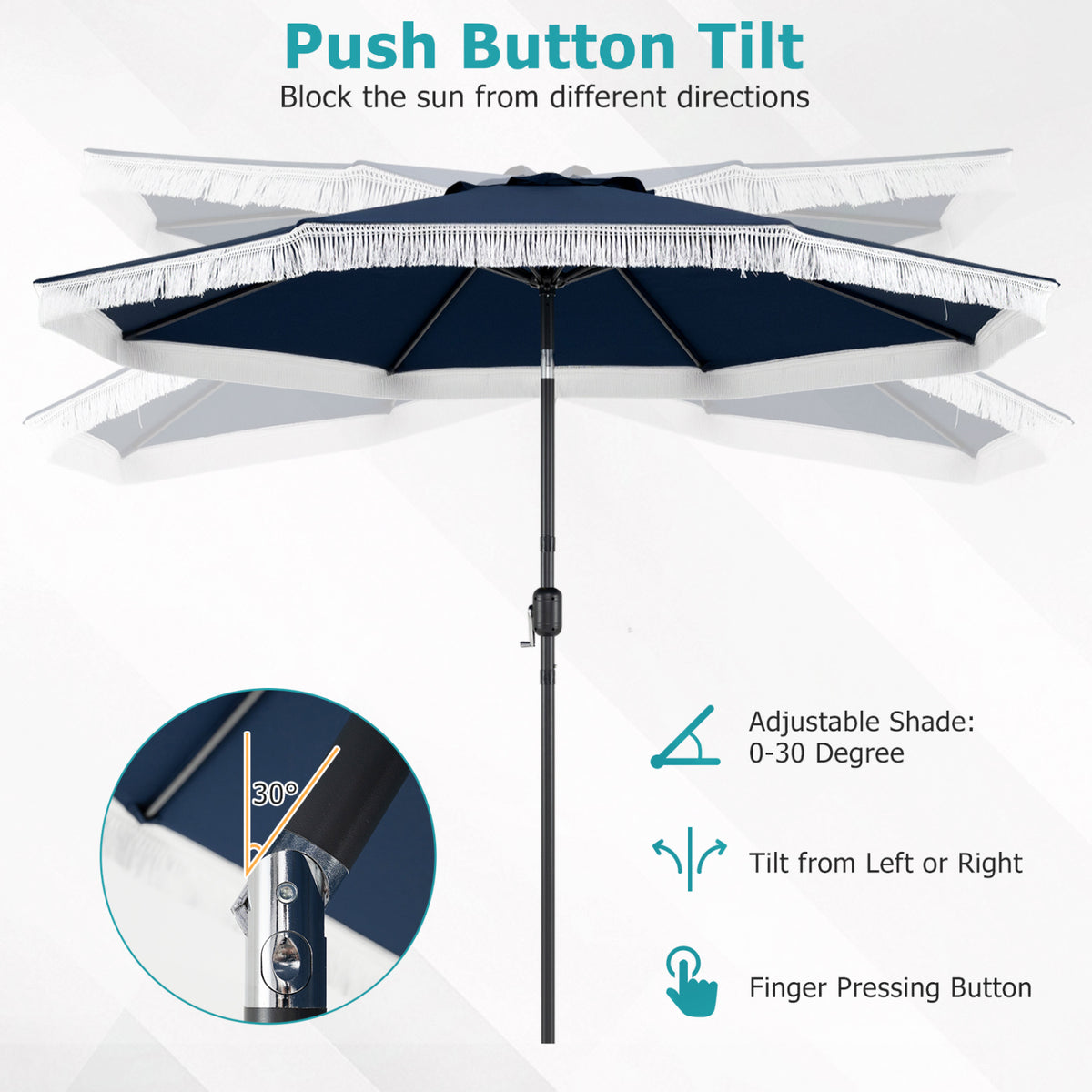 9 FT Patio Umbrella with Sun-Protective Canopy for Patio Garden Pool-Navy
