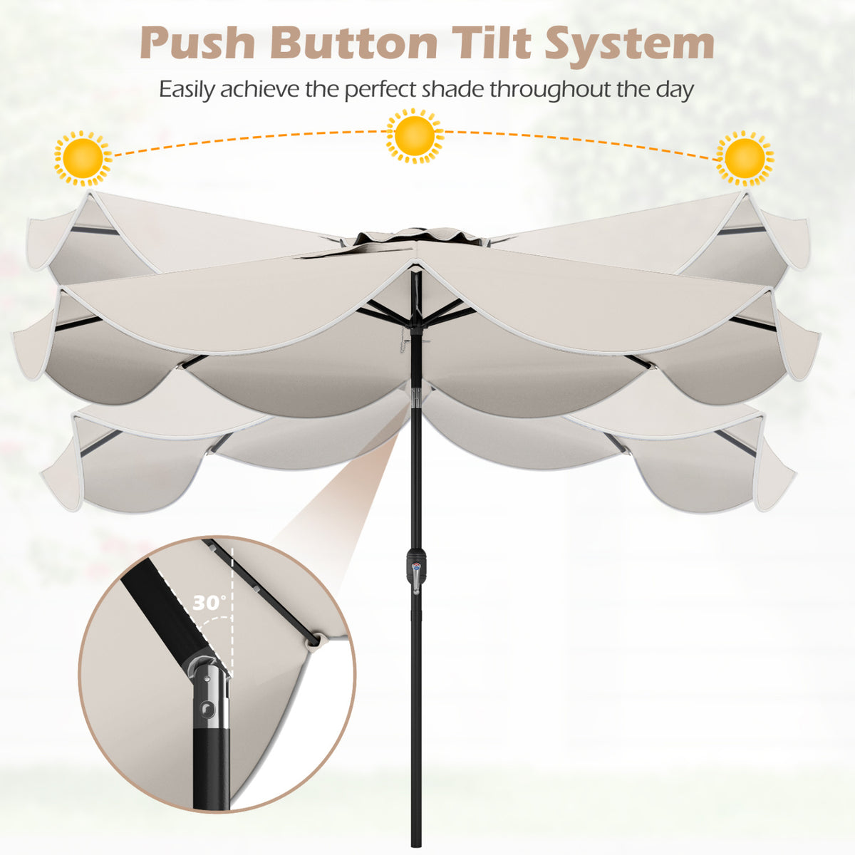 9 FT Scalloped Solar Patio Umbrella Market Table Umbrella with 24 LED Lights-Beige