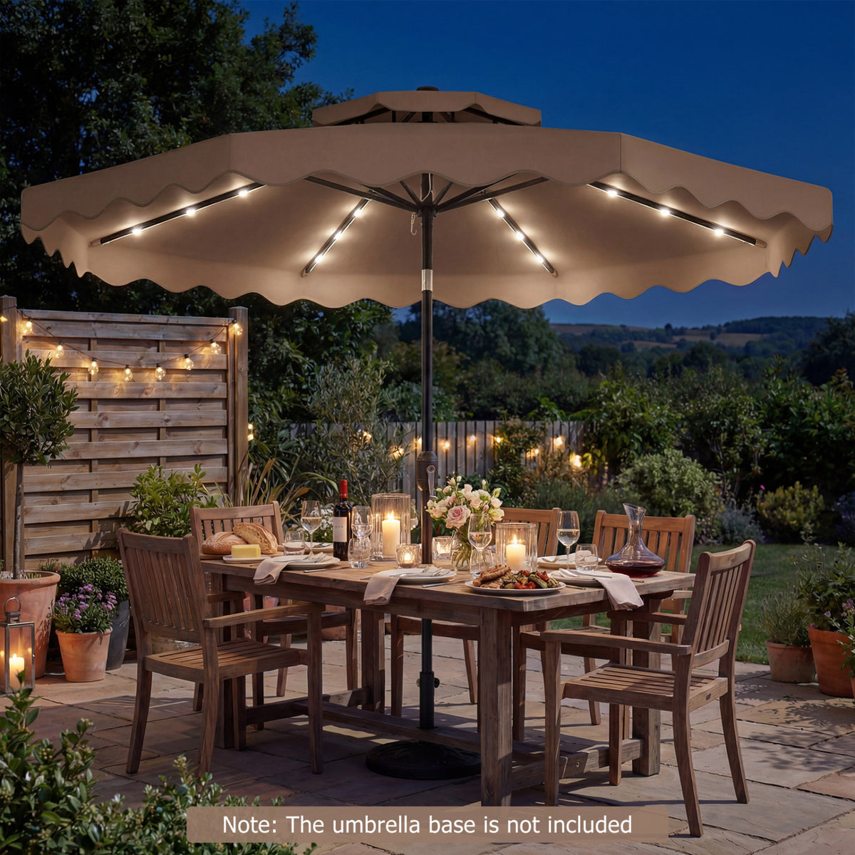 9 FT Solar LED Patio Umbrella Push-Button Tilt and Crank 24 LED Lights and 8 Ribs-Brown