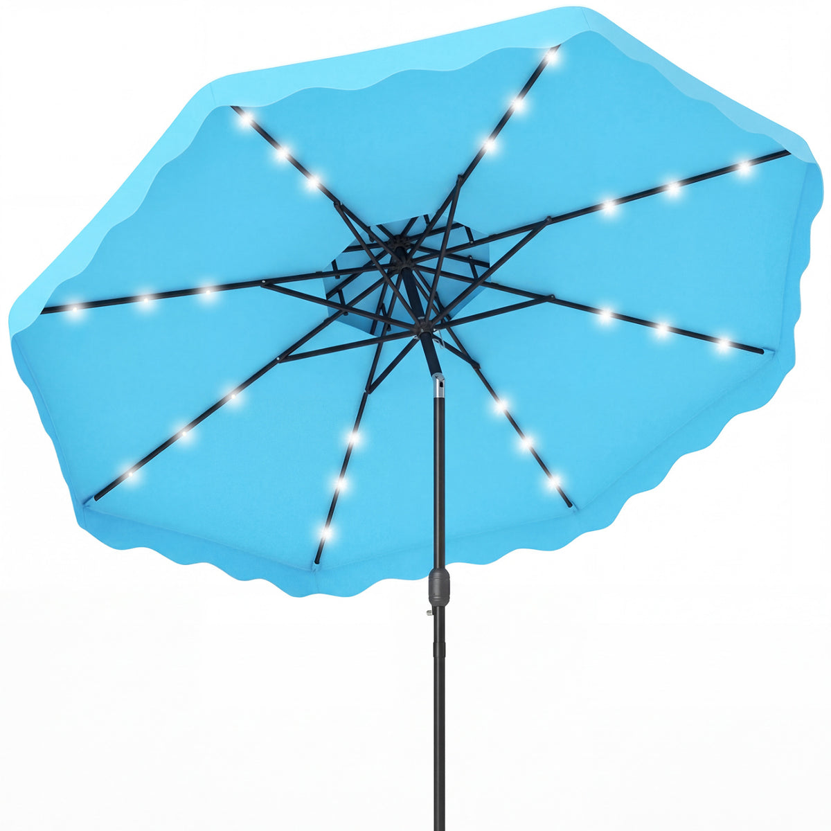9 FT Solar LED Patio Umbrella Push-Button Tilt and Crank 24 LED Lights and 8 Ribs-Turquoise