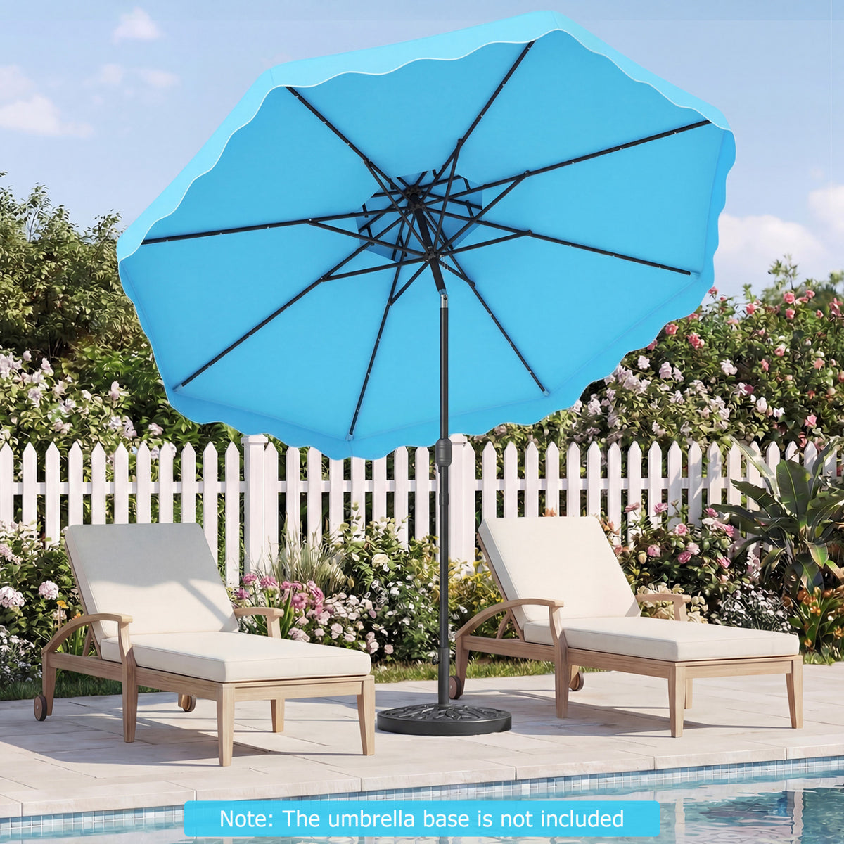 9 FT Solar LED Patio Umbrella Push-Button Tilt and Crank 24 LED Lights and 8 Ribs-Turquoise