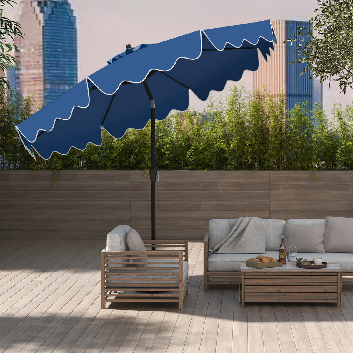 9 Feet Patio Umbrella with Crank Handle and Push Button Tilt-Navy