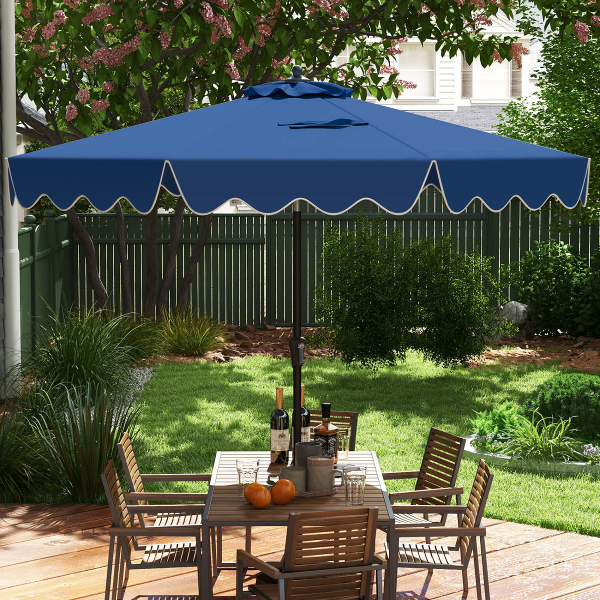 9 Feet Patio Umbrella with Crank Handle and Push Button Tilt-Navy