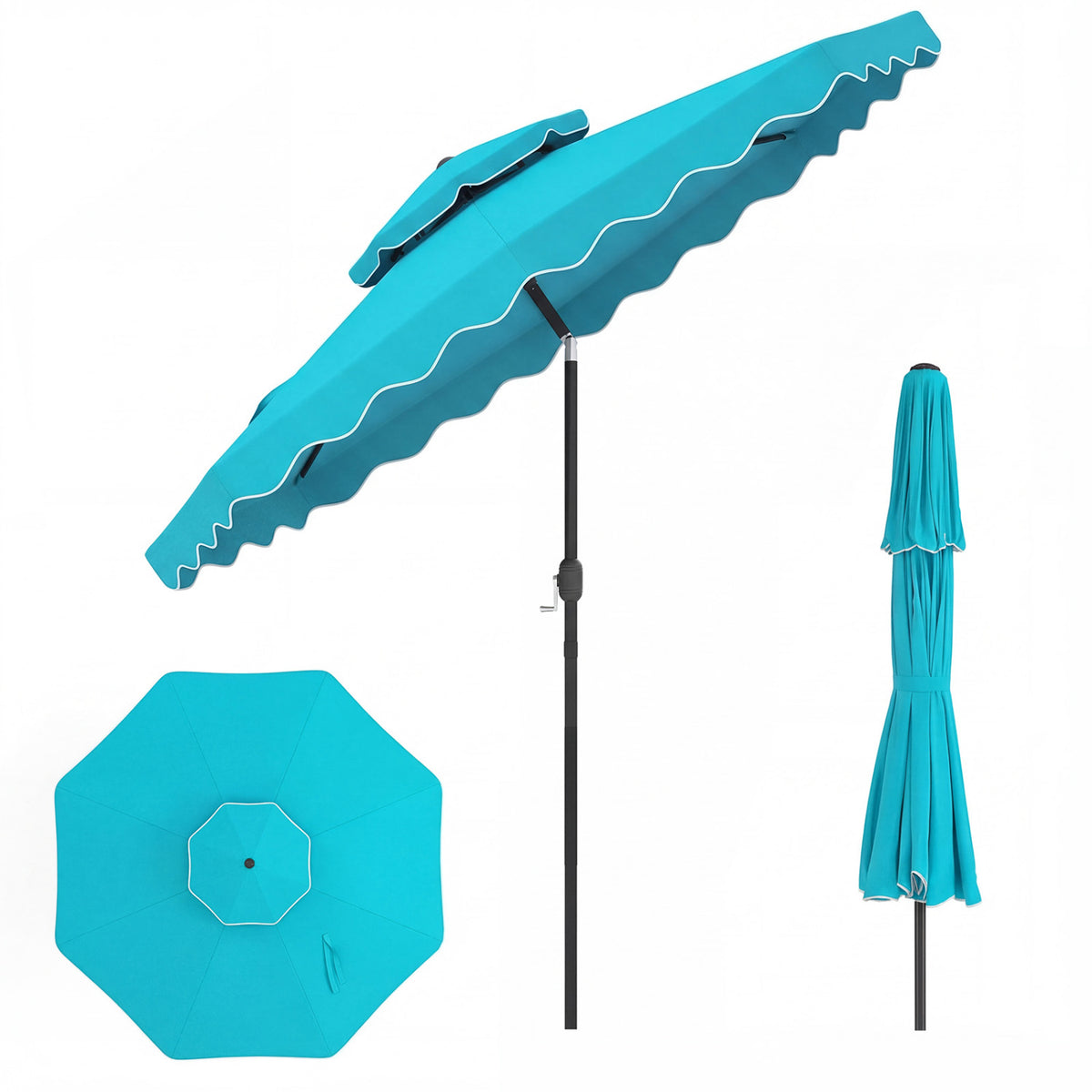9 Feet Patio Umbrella with Push Button Tilt and Crank-Turquoise