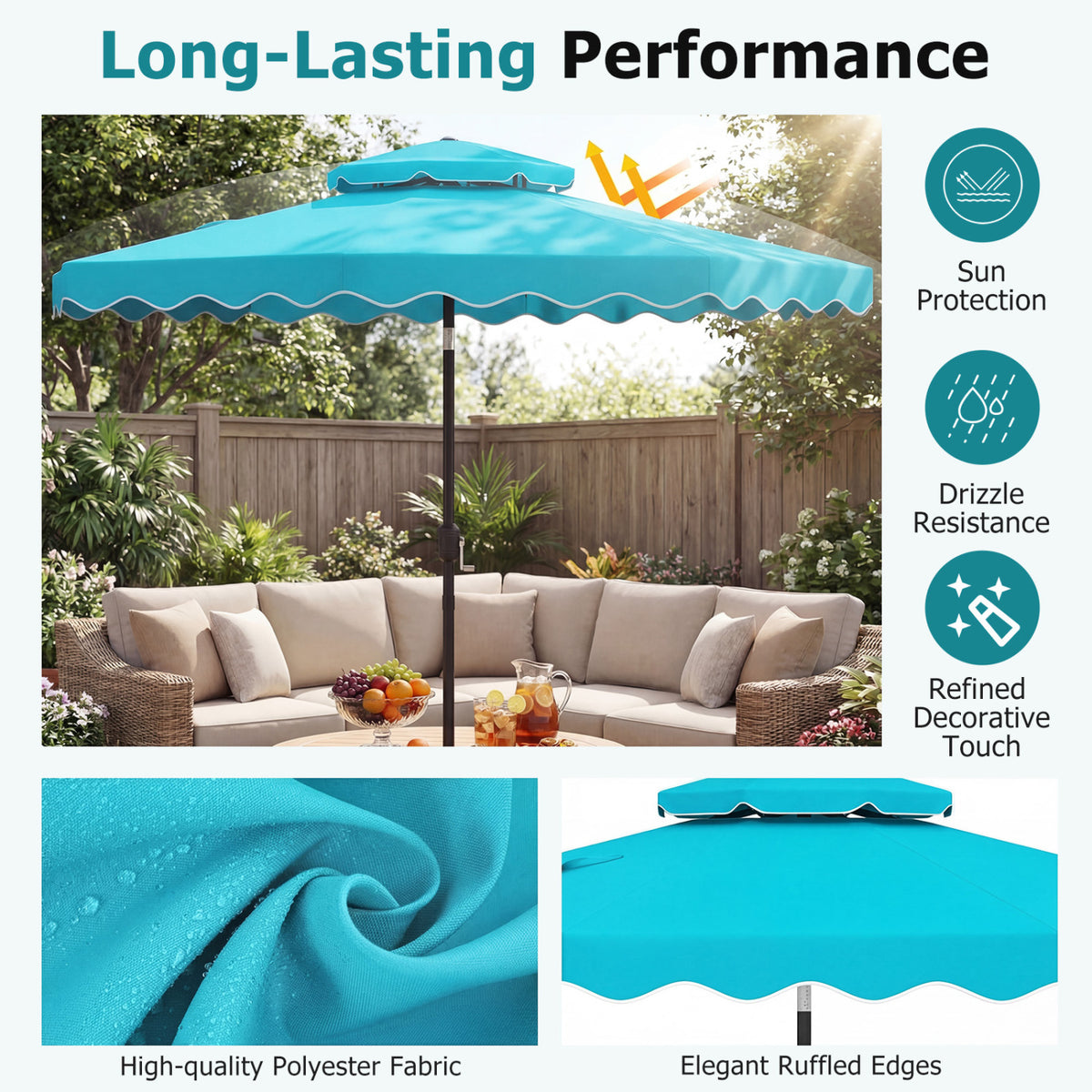 9 Feet Patio Umbrella with Push Button Tilt and Crank-Turquoise