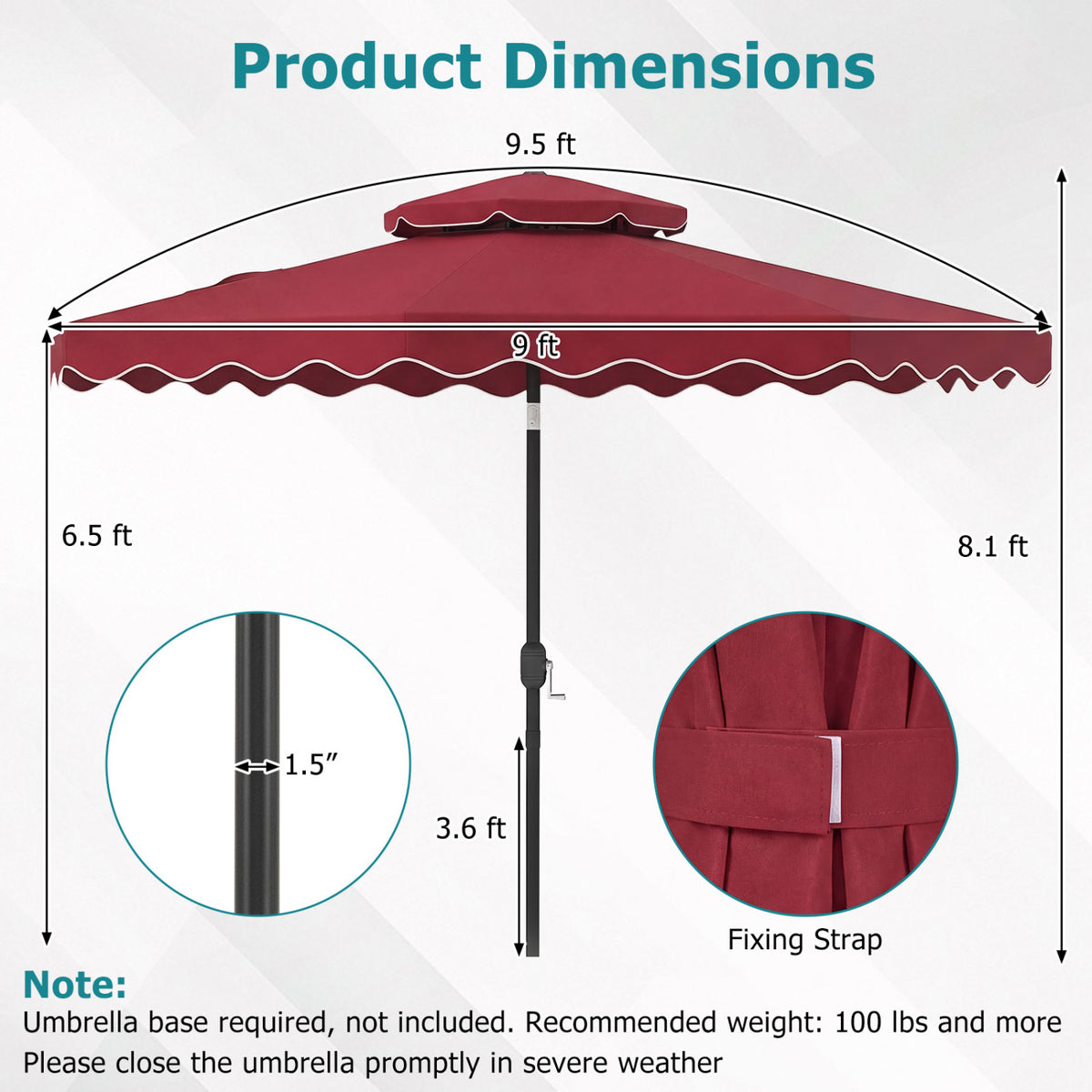 9 Feet Patio Umbrella with Push Button Tilt and Crank-Wine