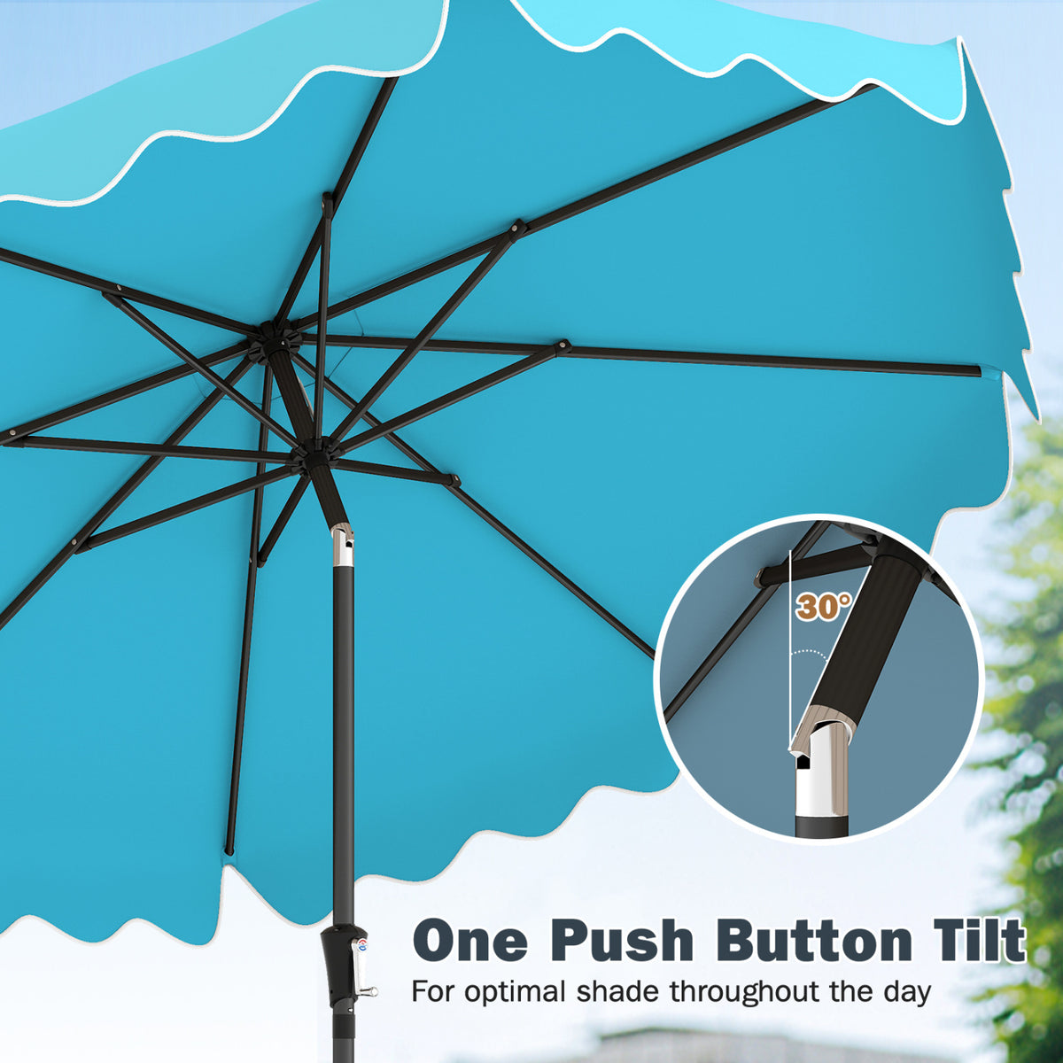 9 Feet Patio Umbrella with Weighted Base and Sandbags-Turquoise