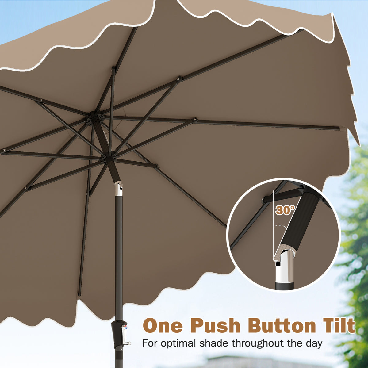 9 Feet Patio Umbrella with Weighted Base and Sandbags-Brown