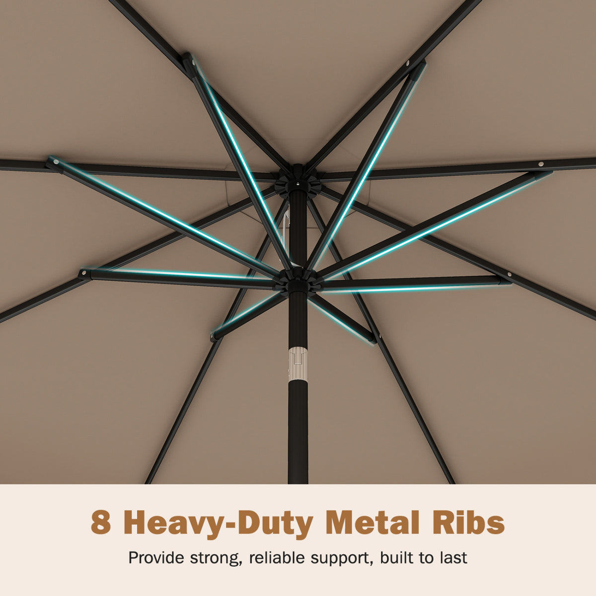 9 Feet Patio Umbrella with Weighted Base and Sandbags-Brown