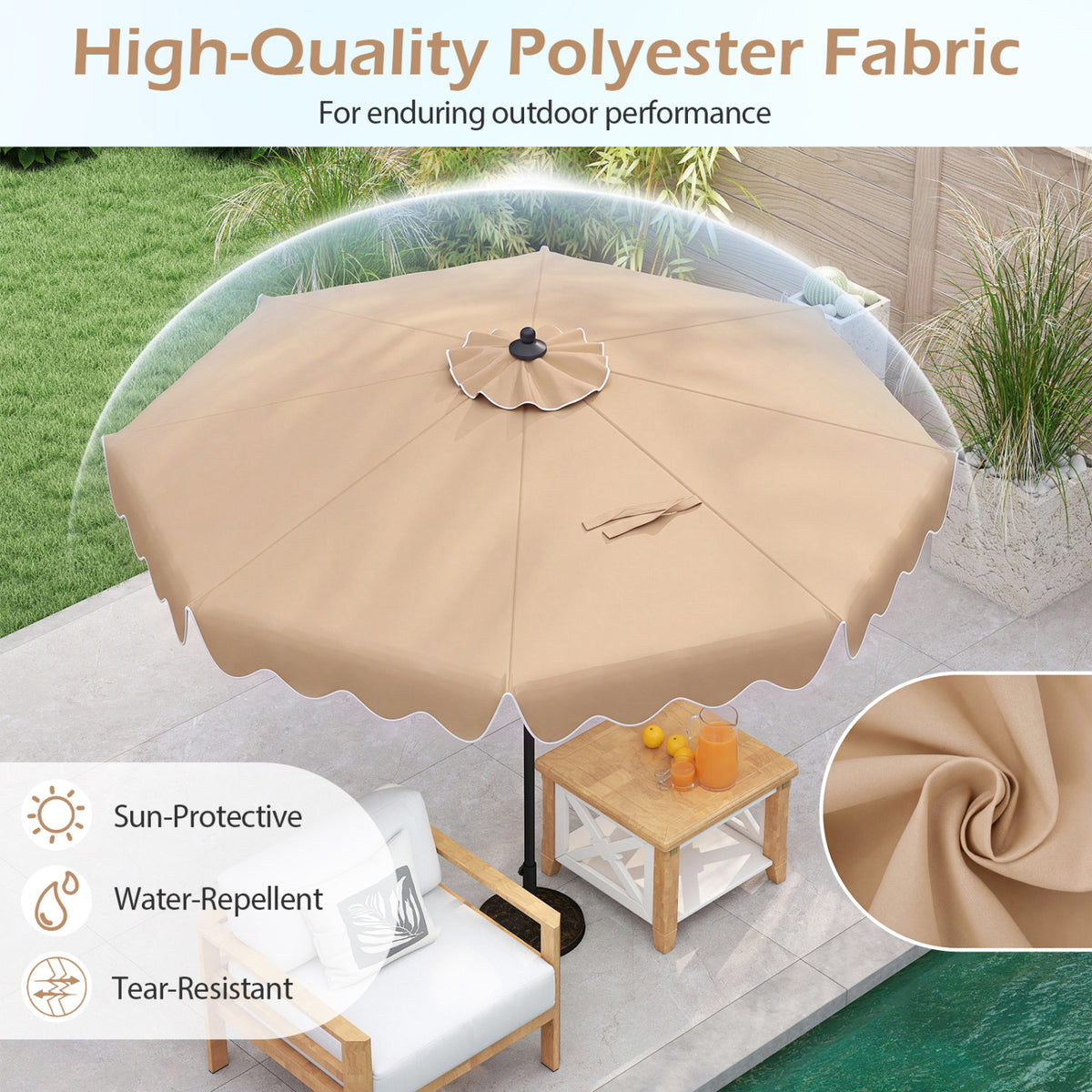 9 Feet Patio Umbrella with Crank Handle and Push Button Tilt-Beige