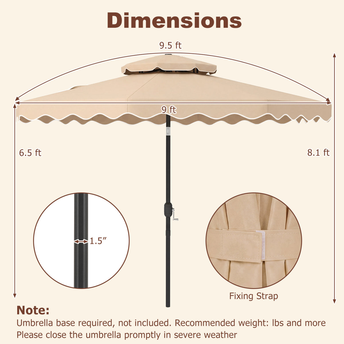 9 Feet Patio Umbrella with Push Button Tilt and Crank-Beige