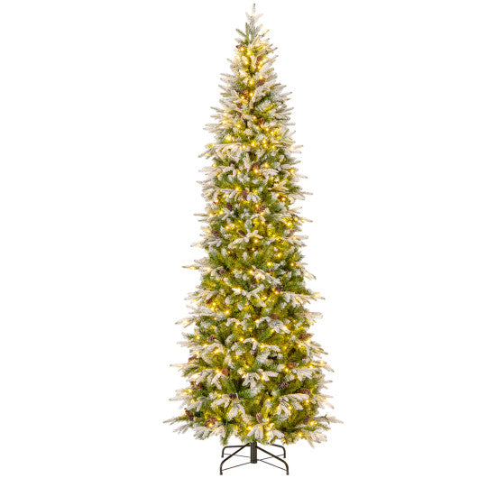 6/7.5/9 Feet Pre-Lit Artificial Christmas Tree Snow Flocked Hinged-9 FT