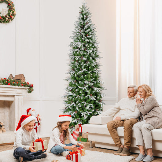 6/7.5/9 Feet Pre-Lit Artificial Christmas Tree Snow Flocked Hinged-9 FT