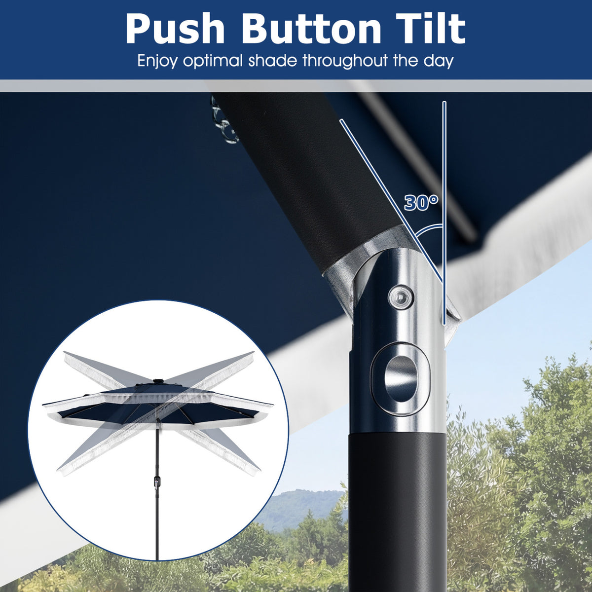 9 Feet Solar Patio Umbrella with 24 LED Lights for Yard-Navy