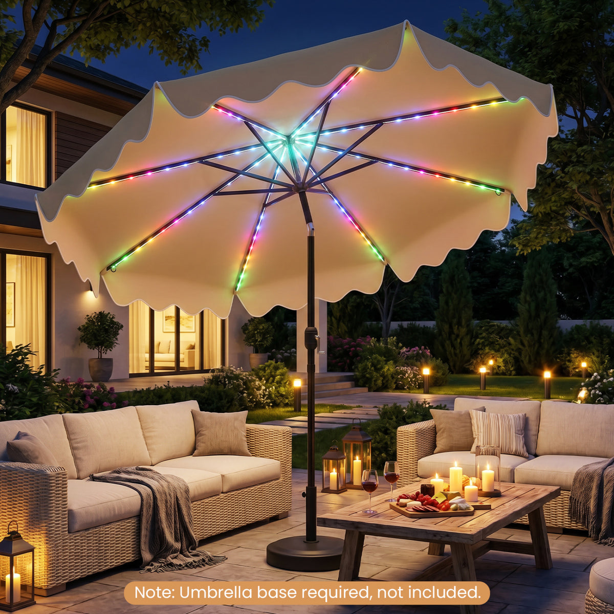 9 Feet Solar Patio Umbrella with Color-Changing LED Lights-Beige