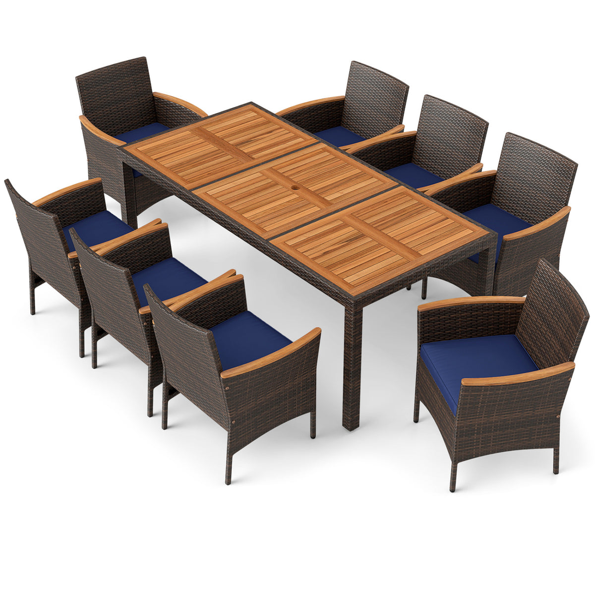 9 Piece Outdoor Dining Set with Acacia Wood Table Top-Navy