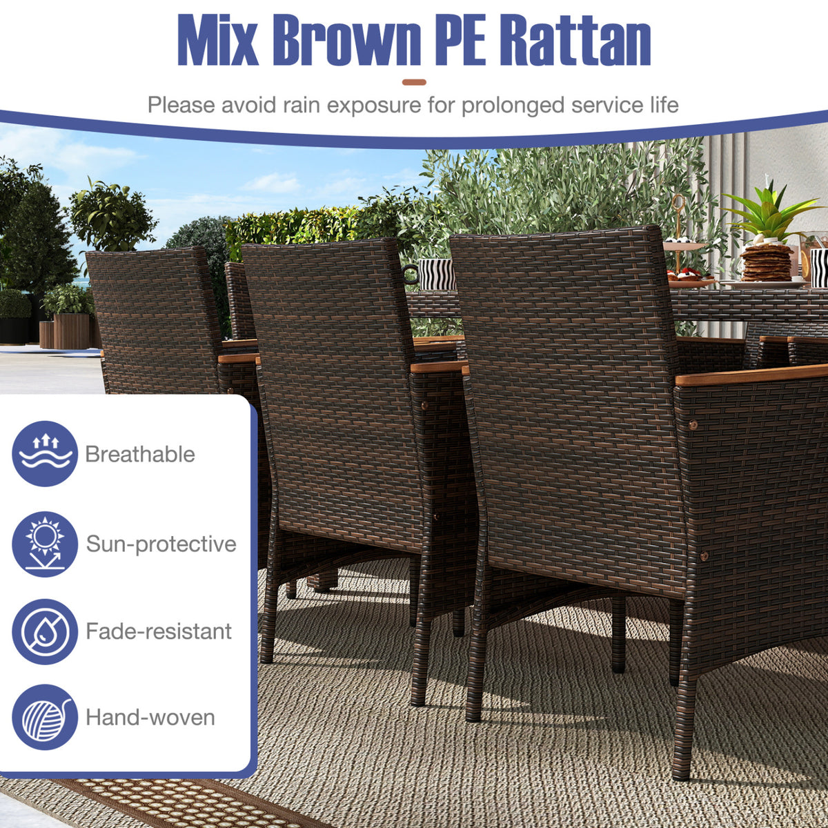 9 Piece Outdoor Dining Set with Acacia Wood Table Top-Navy
