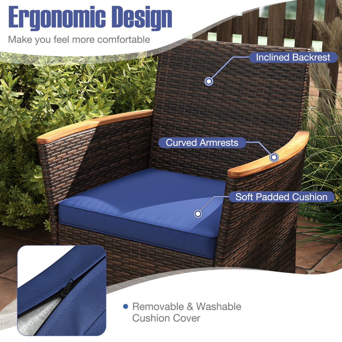 9 Piece Outdoor Dining Set with Acacia Wood Table Top-Navy
