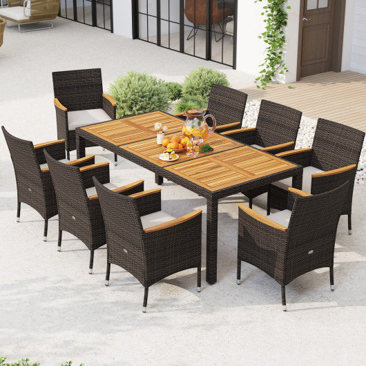 9 Piece Outdoor Dining Set with Acacia Wood Table Top-Beige