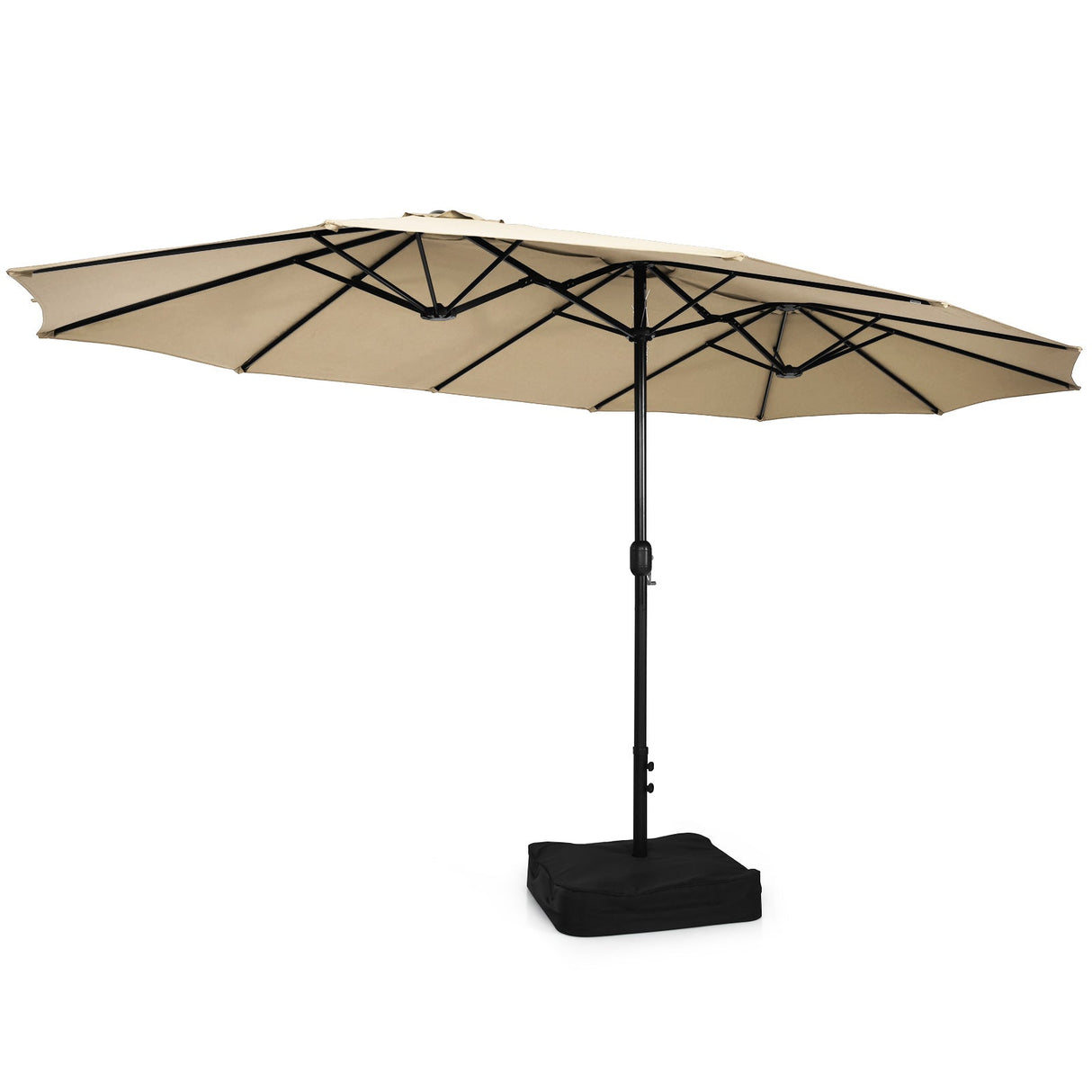 10 Piece Outdoor Dining Set with 15 Feet Double-Sided Twin Patio Umbrella-Beige by DirectDeals