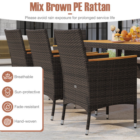 9 Piece Outdoor Dining Set with Acacia Wood Table Top-Beige
