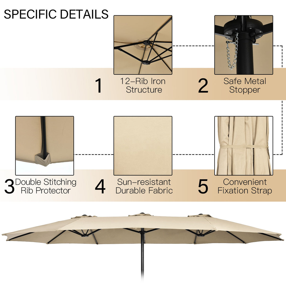 10 Piece Outdoor Dining Set with 15 Feet Double-Sided Twin Patio Umbrella-Beige by DirectDeals