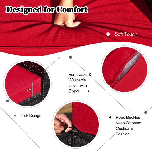 9 Pieces Outdoor PE Rattan Wicker Sectional Sofa with 42 Inch Gas Fire Pit Table-Red