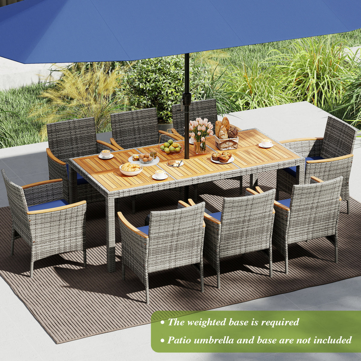 9 Pieces Patio PE Wicker Dining Set for Deck Garden and Yard-Navy