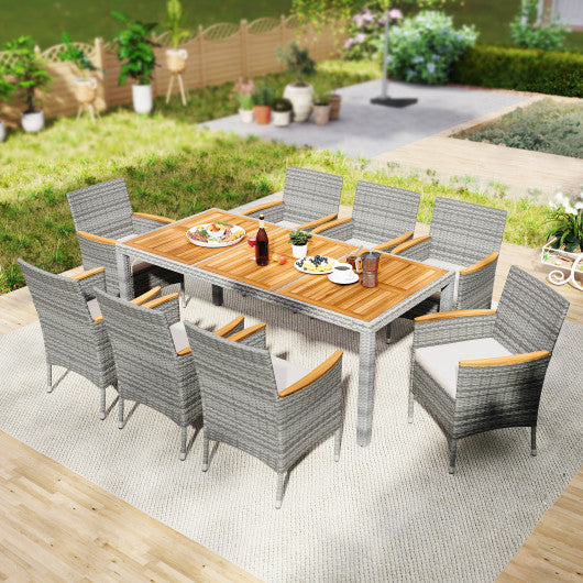 9 Pieces Patio PE Wicker Dining Set for Deck Garden and Yard-White