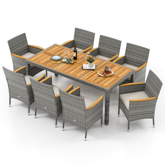 9 Pieces Patio PE Wicker Dining Set for Deck Garden and Yard-White