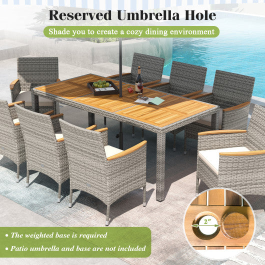 9 Pieces Patio PE Wicker Dining Set for Deck Garden and Yard-White