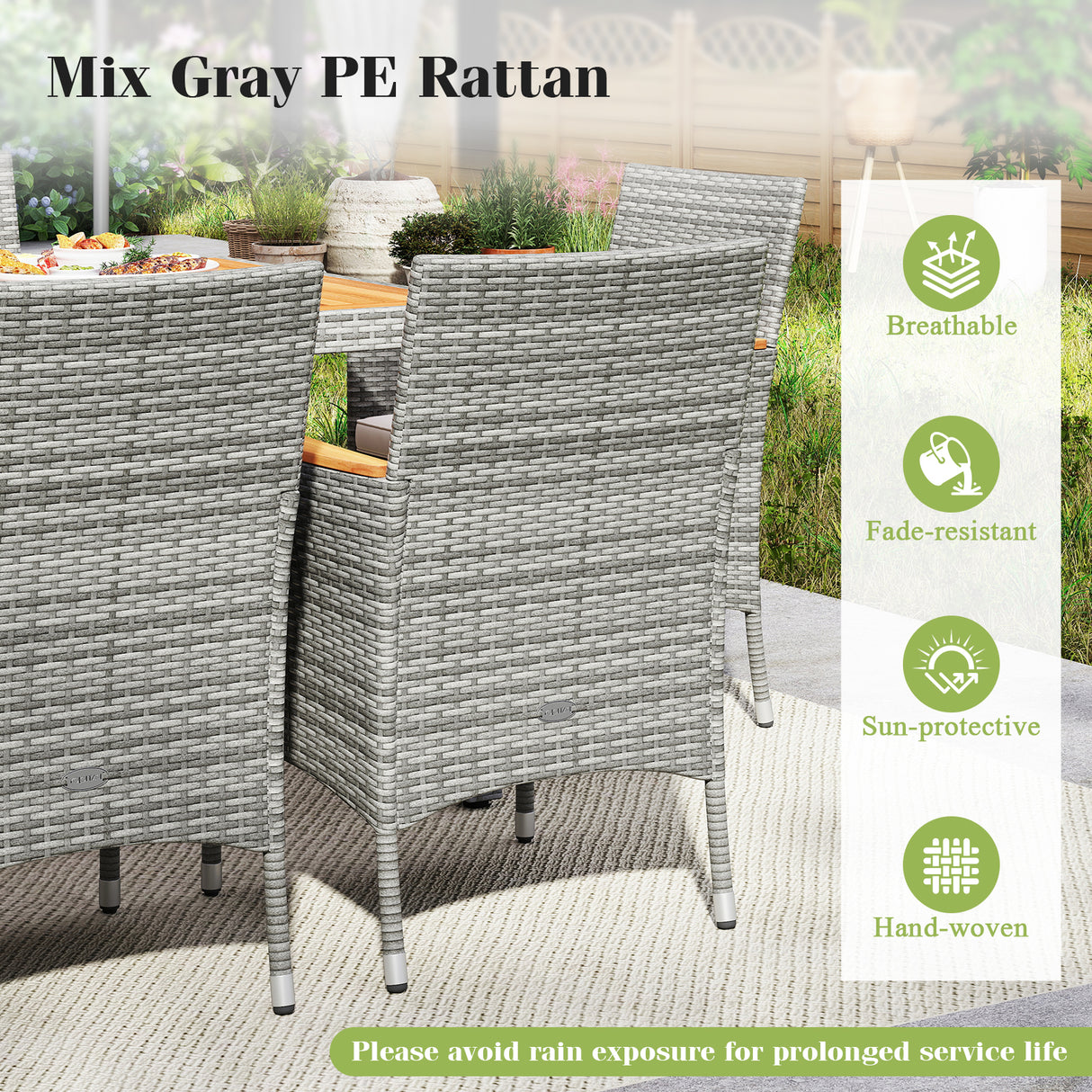 9 Pieces Patio PE Wicker Dining Set for Deck Garden and Yard-White