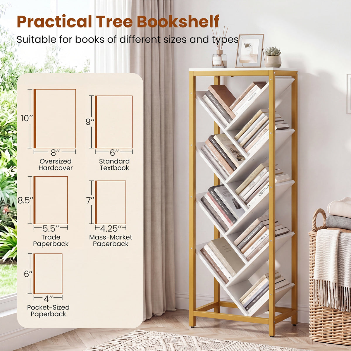 9-Tier Freestanding Bookcase for Hardcover Books-White