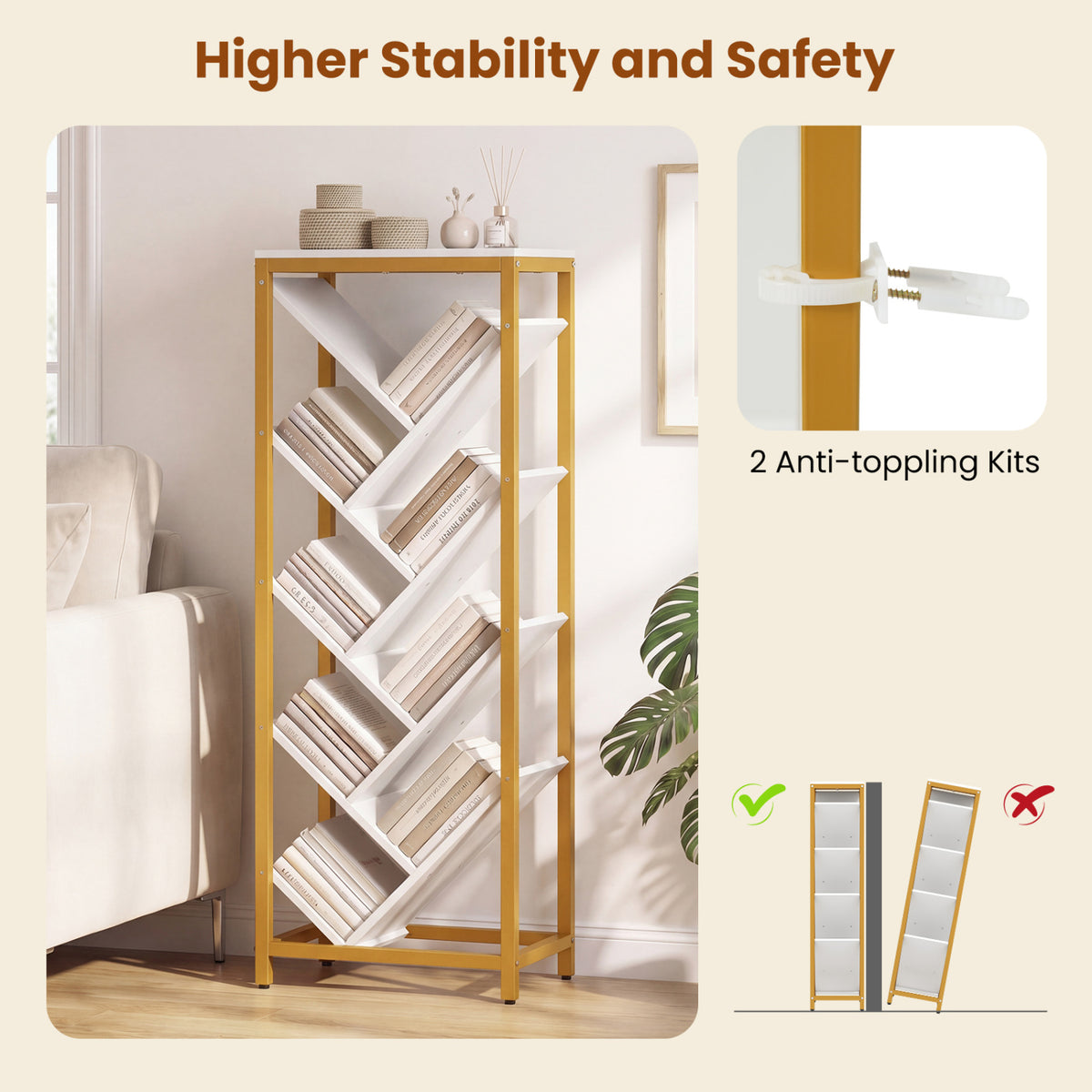 9-Tier Freestanding Bookcase for Hardcover Books-White