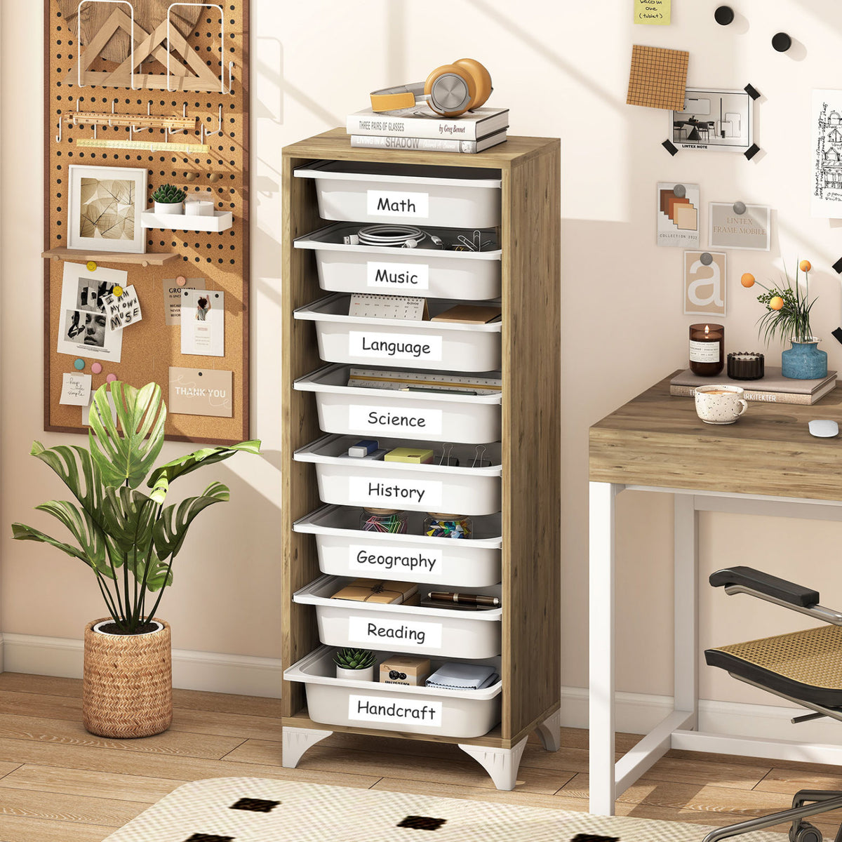 9-Tier Fruit and Vegetable Storage Rack Freestanding Wooden Pantry Organizer Cabinet