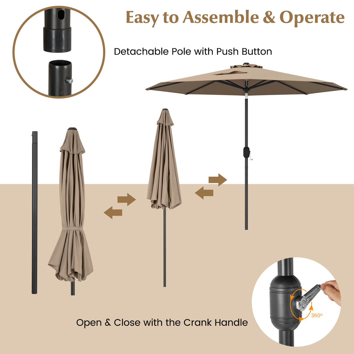 9 ft Patio Outdoor Umbrella with Crank-Orange
