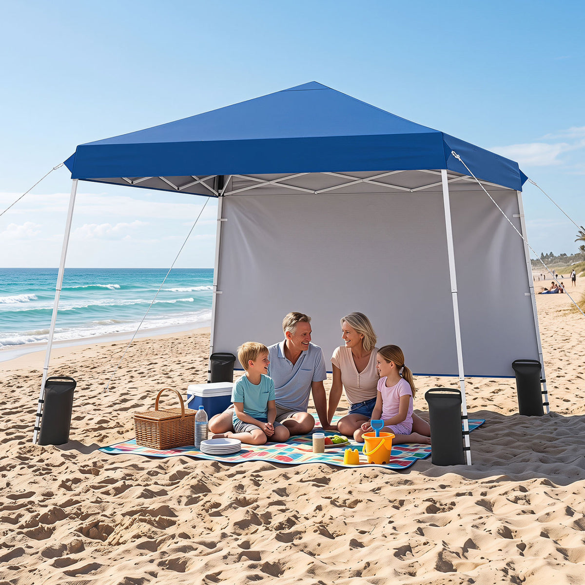 9 ft x 9 ft Pop Up Canopy Tent with 8 Ground Stakes 4 Wind Ropes and Carry Bag for Outdoor Party-Blue