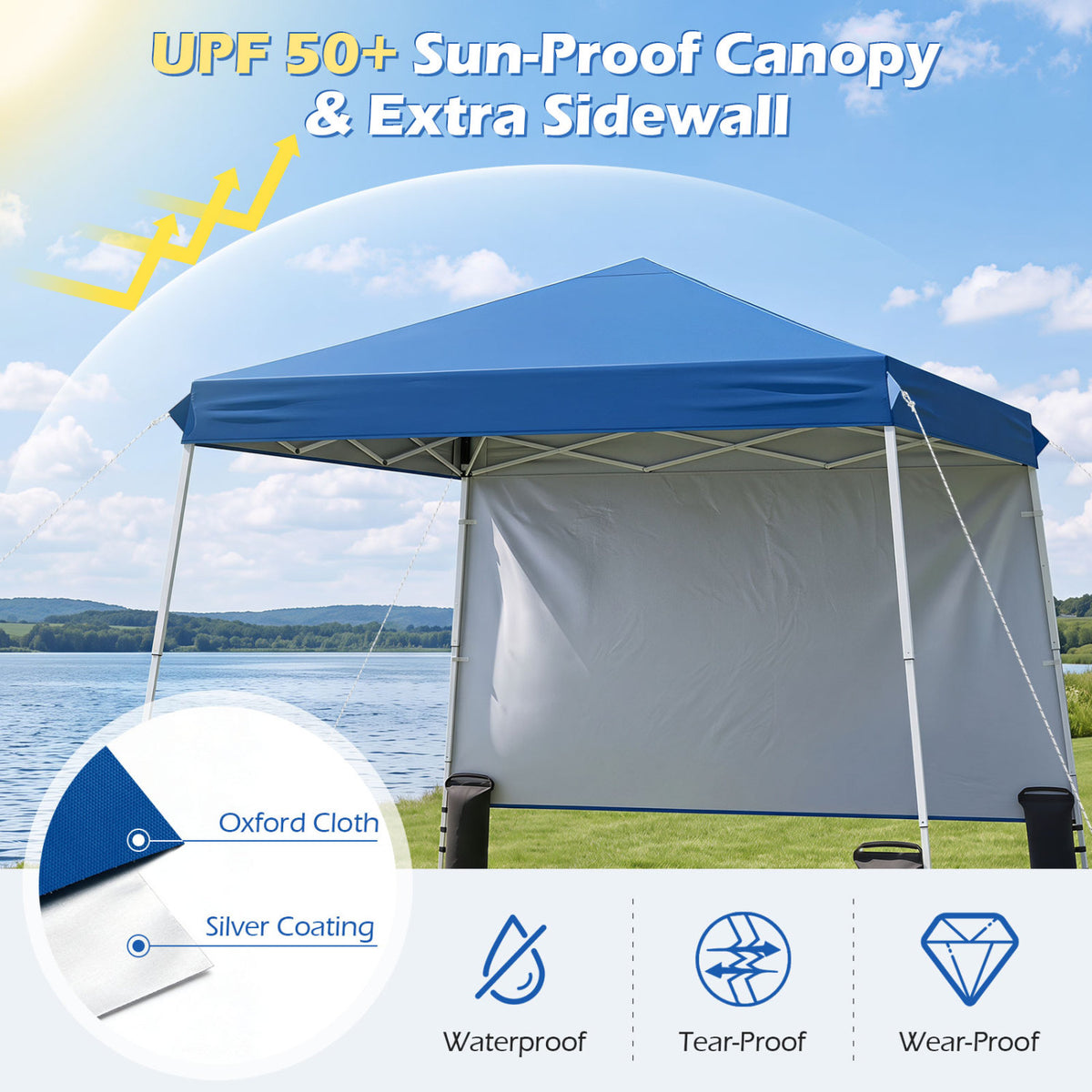 9 ft x 9 ft Pop Up Canopy Tent with 8 Ground Stakes 4 Wind Ropes and Carry Bag for Outdoor Party-Blue