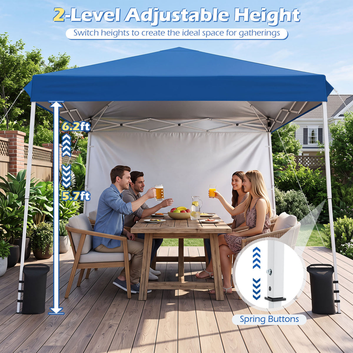 9 ft x 9 ft Pop Up Canopy Tent with 8 Ground Stakes 4 Wind Ropes and Carry Bag for Outdoor Party-Blue