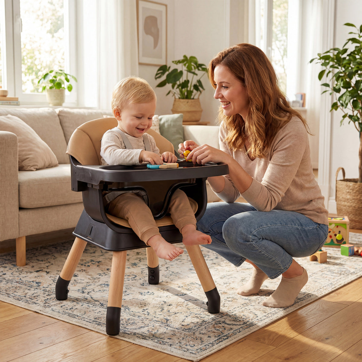 9-in-1 Convertible High Chair with Solid Wood Legs for Babies and Toddlers-Black