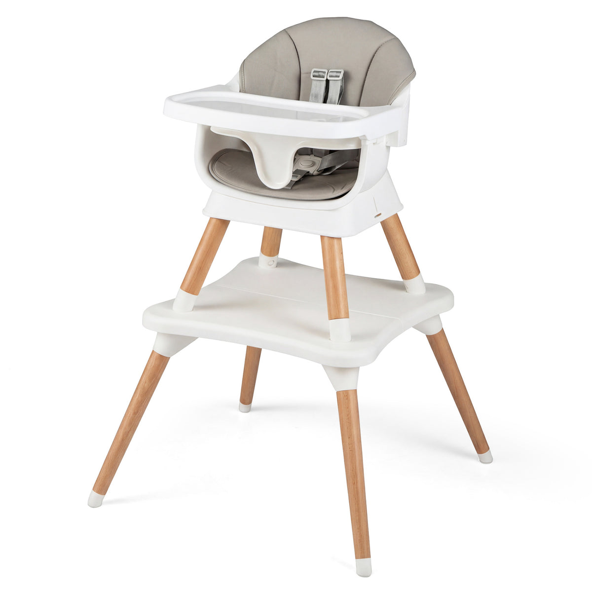 9-in-1 Convertible High Chair with Solid Wood Legs for Babies and Toddlers-White