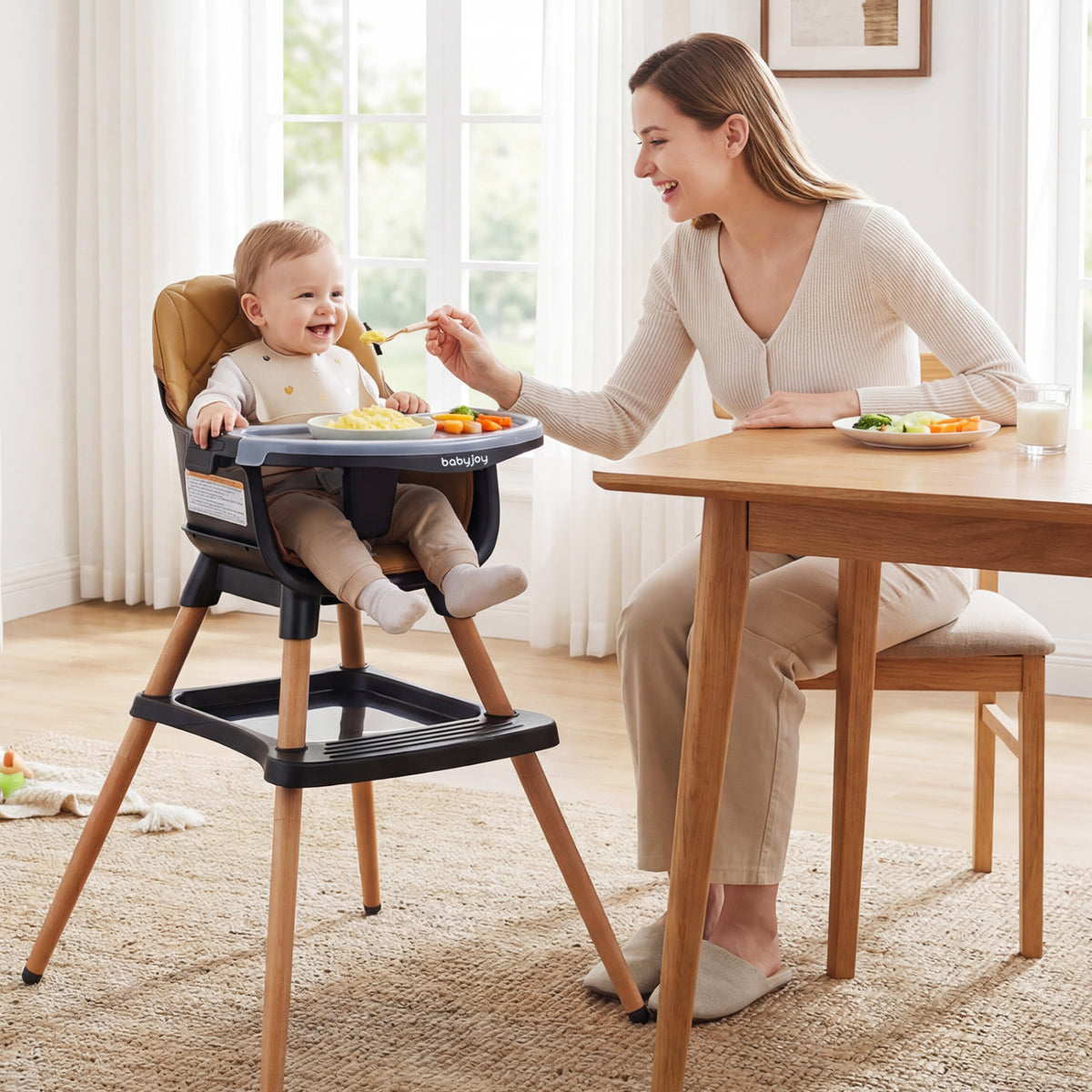 9-in-1 Convertible High Chair for Babies and Toddlers with Seat Cushion-Black