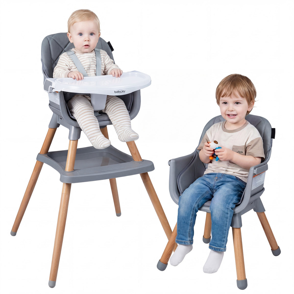 9-in-1 Convertible High Chair for Babies and Toddlers with Seat Cushion-Gray
