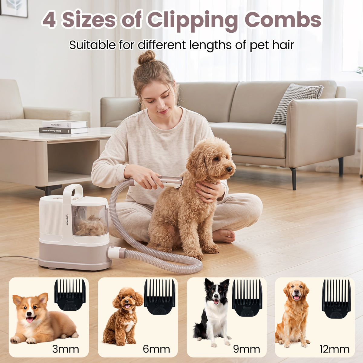 9-in-1 Dog Grooming Vacuum Kit for Shedding with 3 Suction Modes and Clippers for Dogs and Cats Home Cleaning